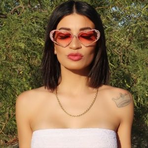 True Love Heart Sunglasses Encrusted with Multi-Color Rhinestones on Pink Lens
